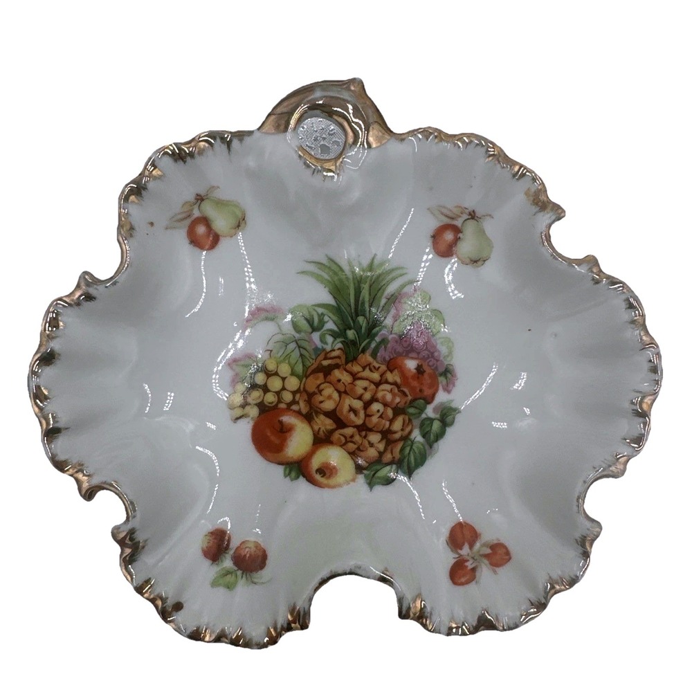 Vintage Porcelain Fruit‎ Bowl Dish Gold Trim Scalloped Edge Decorative